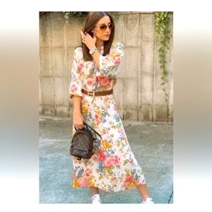 “DONATED” Zara, Floral Button Front Dress, S M Blogger Favorite Midi Romantic